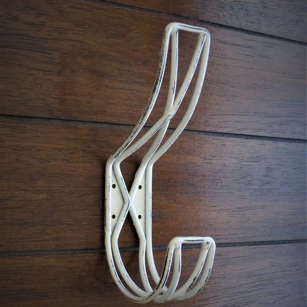 Farmhouse Wall Hook / Wire Design / Antique White or Pick Color / Metal Wall Hanger / Towel, Keys, Coat, Jewelry Hook /Country Vintage Decor