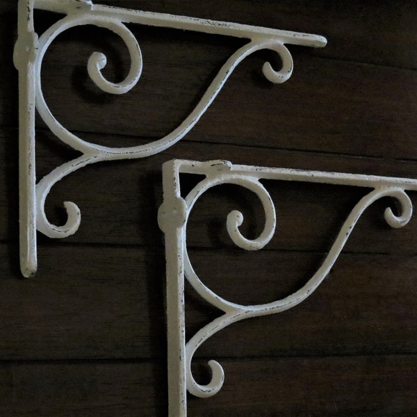 Cast Iron Shelf Brackets / Ornate Scrolled Brackets/ Shabby Chic Cottage Home Decor / Indoor Outdoor / Antique White or Pick Color