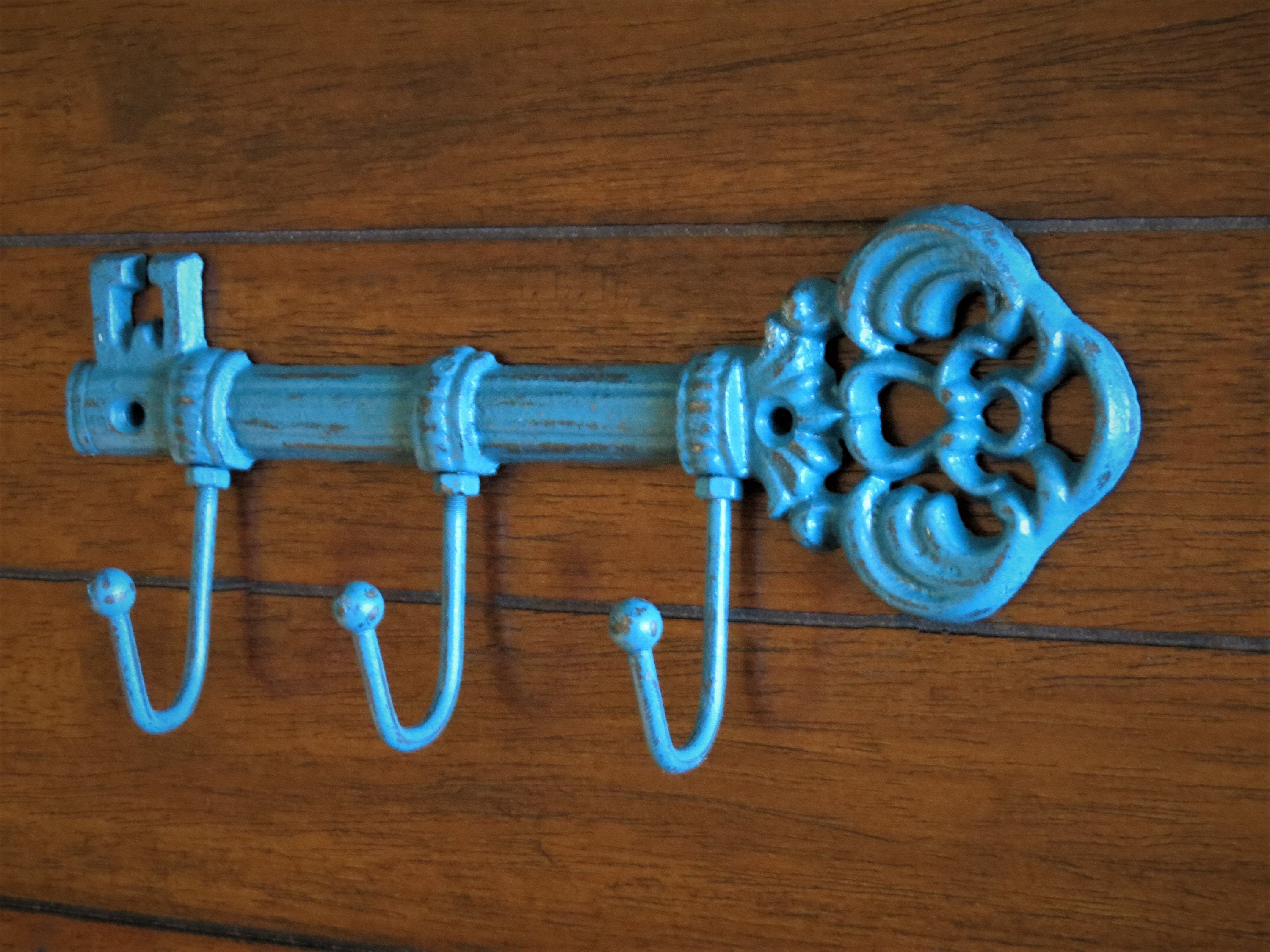 Lagoon Blue Shabby Chic Key Holder, Vintage Style Metal Hook