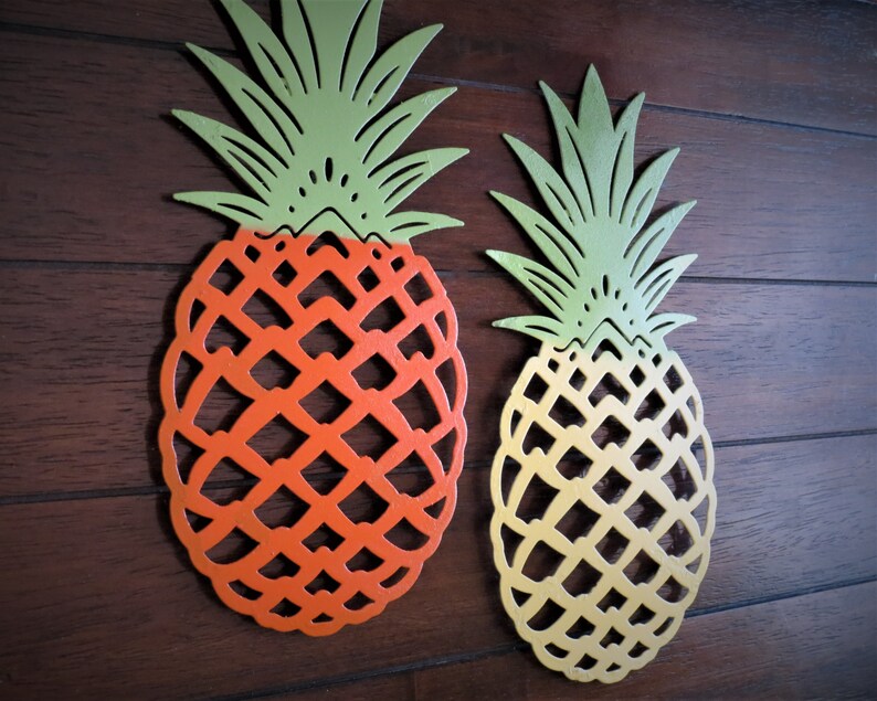 Pineapple Wall Decor Set Of Two Metal Hangings Yellow And Etsy