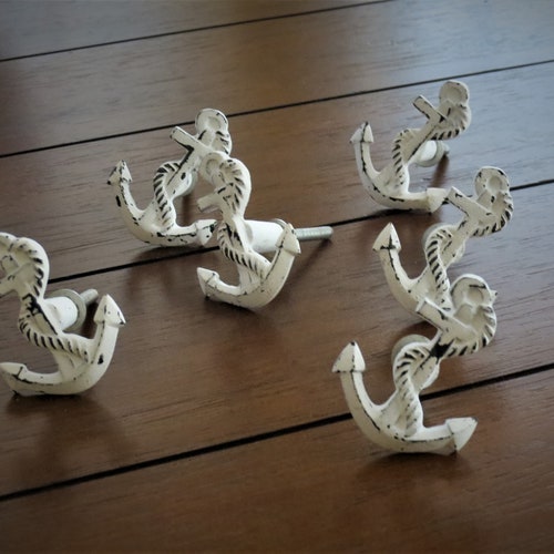 White Distressed Anchor Knob Nautical Dresser Drawer Etsy