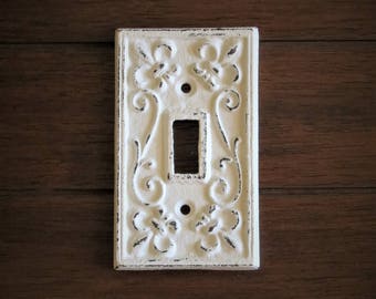 Light Switch Plate / Light Plate Cover / Cast Iron Switchplate / Antique White or Pick Color/ Fleur de lis Pattern/ French Country Cottage