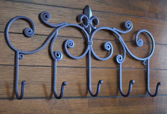 Wrought Iron Wall Hook Rack / Purple or Pick Color / Fleur De Lis Metal  Decor / Coat Rack / Bathroom Towel Hanger / Large Entrance Hook 