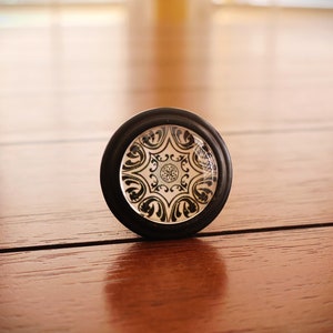 Black and White Knob with Geometric Design / Dresser Cupboard Cabinet Desk Knob / Versatile Classic Furniture Hardware / Round Elegant Knob