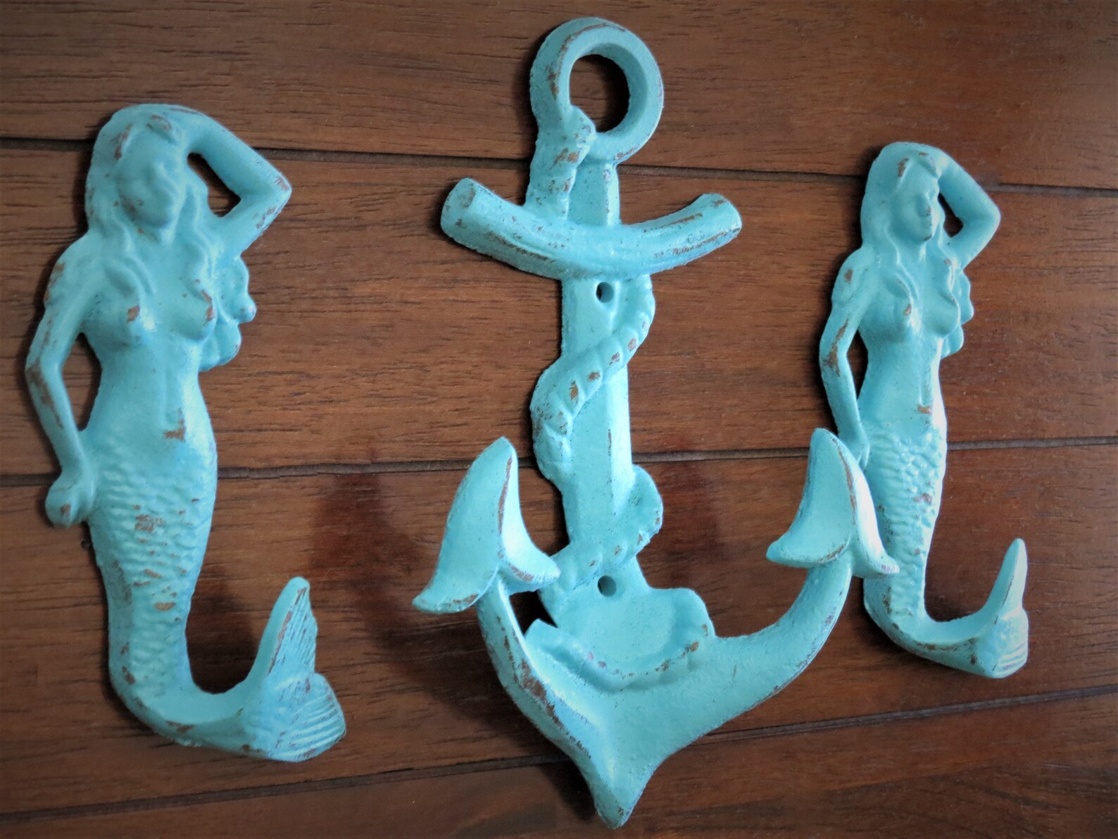 Nautical Wall Hooks / Set of Hooks / Anchor and Mermaids / Etsy