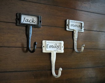 Vintage Style Hook Set / Customizable Wall Hangers / Cast Iron / Pick Your Colors / Foyer Entrance Hooks / Bathroom Towel Hangers