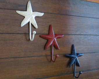 Starfish Wall Hook Set / Metal Wall Hangers / Bathroom Towel Hooks / Beach Cottage Chic / Robe Hangers / Pick Your Colors / Sea Accent