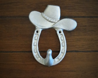 Cast Iron Wall Hook / Cowboy Hat / Western Decor / Silver or Pick Color / Hanger for Kids / Entrance Key Holder /  Bathroom Towel Hook