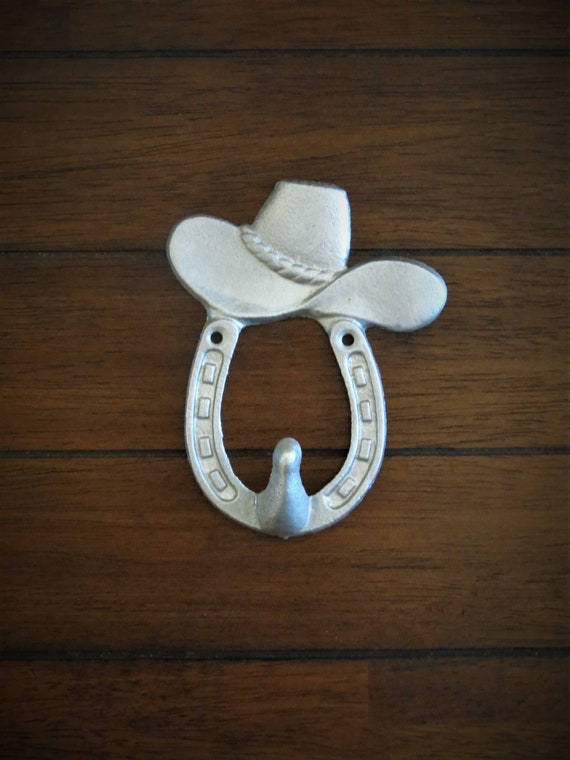 Cast Iron Wall Hook / Cowboy Hat / Western Decor / Silver or Pick