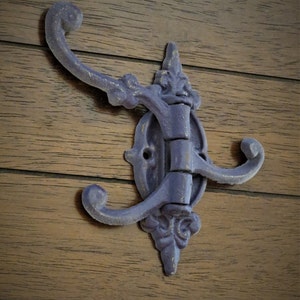 Cast Iron Wall Hook / Ornate Wall Hanger /French Cottage / Purple or Pick Color/Vintage Style Hook /Towel Hook / Bath Hook / Farmhouse Decor