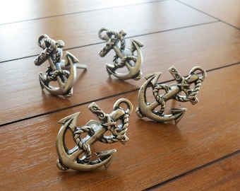 Anchor Shaped Knob / Nautical Beach Cottage Decor / Antique Silver / Cabinet Desk Drawer Knob, Pull, Handle / Furniture Hardware