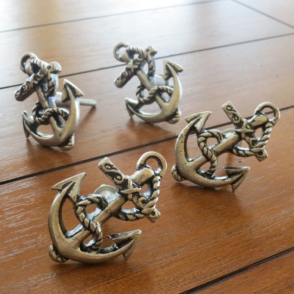 Anchor Shaped Knob / Nautical Beach Cottage Decor / Antique Silver / Cabinet Desk Drawer Knob, Pull, Handle / Furniture Hardware