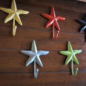 Starfish Wall Hook Set / Custom Painted Metal Hangers / Bathroom Towel Hooks / Beach Cottage / Robe Hangers / Pick Your Colors / Sea Accent