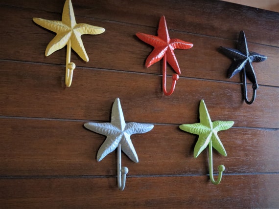 Starfish Wall Hook Set / Custom Painted Metal Hangers / Bathroom Towel Hooks  / Beach Cottage / Robe Hangers / Pick Your Colors / Sea Accent 