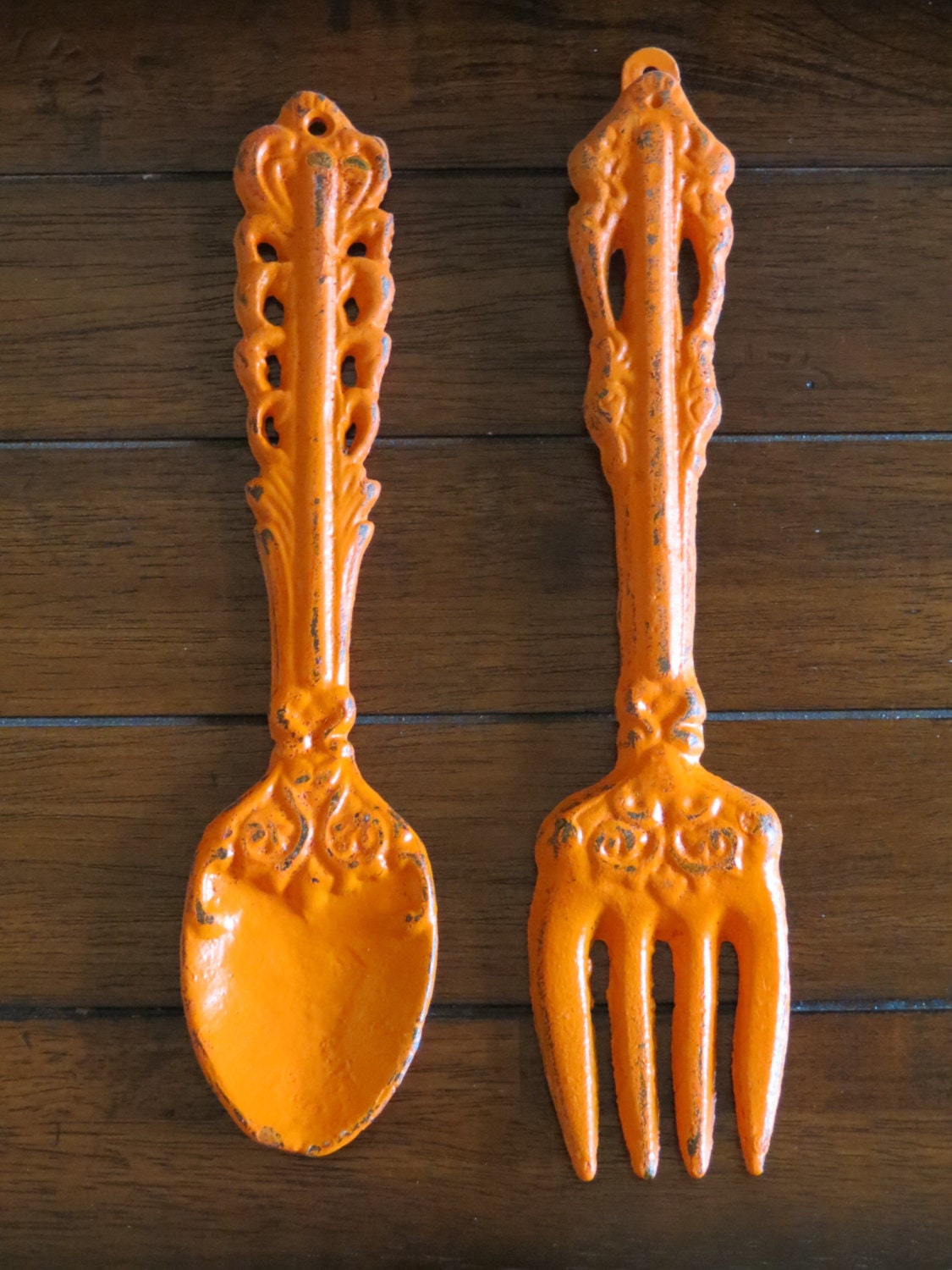 Oversized Fork and Spoon / Bright Orange or Pick Your Color / Etsy