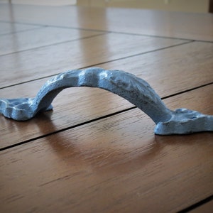 Leaf Motif Pull / Cast Iron Hardware / Dresser Drawer Door Cabinet Handle / Wildflower Blue or Pick Color / Vintage Rustic Cottage Farmhouse