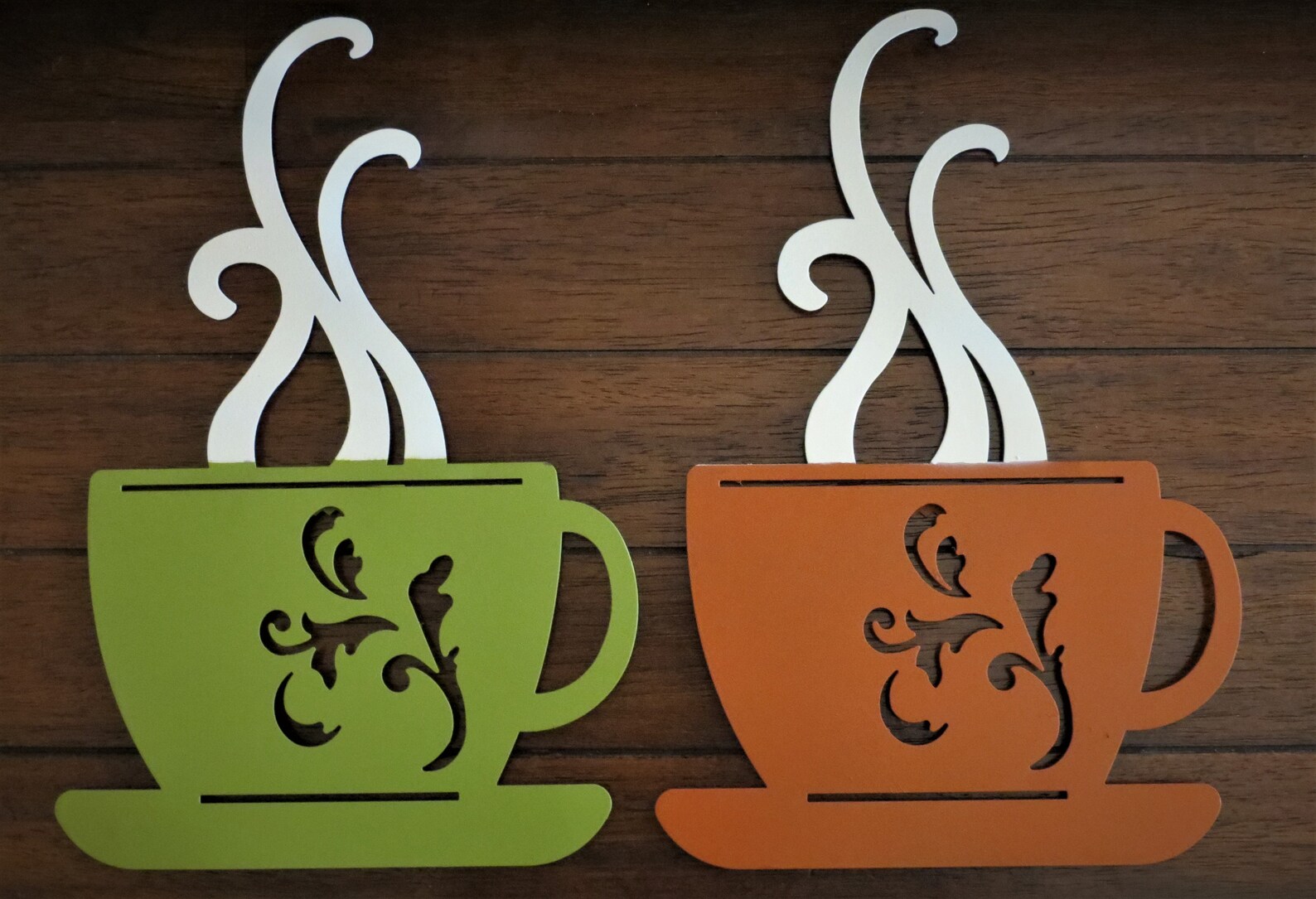 Coffee Cup Wall Decor / Whimsical Metal Hanging / Cinnamon or Etsy