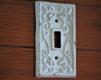 Distressed Fleur de Lis Light Switch Plate, Shabby Chic Decor