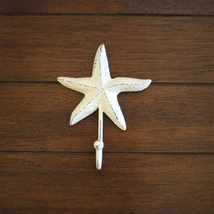 Starfish Wall Hook / Metal Wall Hanger / Bathroom Towel Hook / Beach Cottage Chic / Robe Hanger / Creamy White or Pick Color / Sea Accent