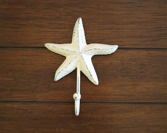 Starfish Wall Hook / Metal Wall Hanger / Bathroom Towel Hook / Beach Cottage Chic / Robe Hanger / Creamy White or Pick Color / Sea Accent