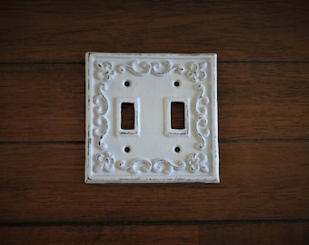 Fleur de Lis Cast Iron Double Light Switch Plate - Shabby Chic Farmhouse