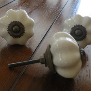 Classic Large Ivory Bronze Ceramic Knob / Dresser Cabinet Drawer Door Hardware / Desk Pull / Vintage Style Handle / Old World
