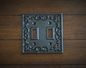 Fleur de Lis Cast Iron Double Light Switch Plate Cover, Shabby Chic Decor