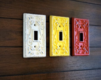 Light Switch Cover / Cast Iron Switchplate / Fleur de lis / Pick Color / Toggle Cover / Fleur de Lis / Farmhouse Cottage Wall Decor