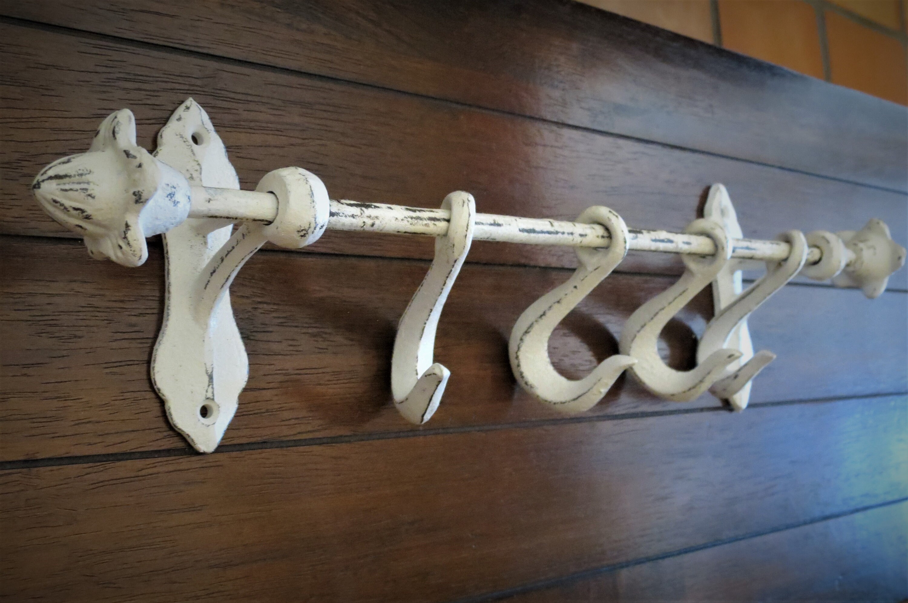 Metal Wall Rack With Hooks Cottage Chic Wall Decor Flower Design Cast Iron Coat Hanger Antique White or Pick Color Shabby Style Etsy