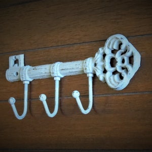 Light Grey Shabby Chic Key Holder / Or Pick Color / Skeleton Key Rack / Rustic Key Hanger / Metal Key Holder / Kitchen Foyer Entrance Hook image 2