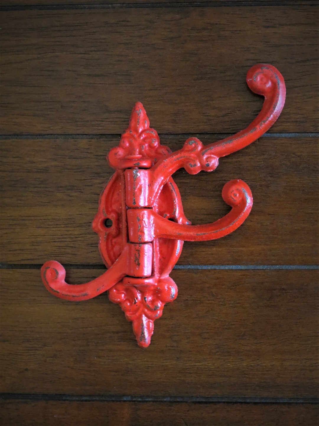 Decorative Cast Iron Swing Wall Hook / French Cottage / Apple Red or