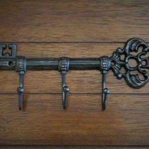 Key Holder / Skeleton Key Rack / Cast Iron Wall Hook / Key Hanger / Foyer Entrance Farmhouse / Black or Pick Your Color / Housewarming Gift image 1
