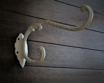 Extra Large Victorian Wall Hook / Cast Iron Wall Hook / Antique White or Pick Color / Coat Hat Dual Hook / Planter Hanger / Indoor Outdoor