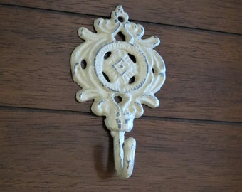 Decorative Iron Wall Hook / Metal Hanger / Shabby Cottage Chic Style / Almond or Pick Color / Jewelry Hanger / Towel Hook / Bathroom Hook
