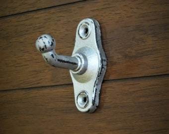 Simple Small Wall Hook / Cast Iron Hanger / Silver or Pick Color / Distressed Rustic Style / Indoor or Outdoor Hook / Towel, Keys, Coat Hook