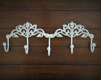 Cottage Chic Wall Hook Rack / Entrance Coat or Keys Hanger / Scrolled Bathroom Towel Rack  / Jewelry Scarf Organizer / Almond or Pick Color