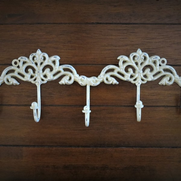 Cottage Chic Wall Hook Rack / Entrance Coat or Keys Hanger / Scrolled Bathroom Towel Rack  / Jewelry Scarf Organizer / Almond or Pick Color