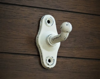 Simple Small Wall Hook / Cast Iron Hanger / Antique White or Pick Color / Distressed Rustic Style/ For Bathroom Towels, Keys, Robes, Purses