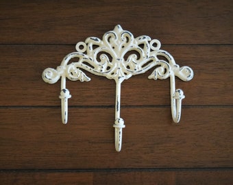 Shabby Chic Wall Hook / Cottage Chic Hook/Key Hanger/Creamy White or Pick Your Color /Key Hook Rack/French Cottage/Towel Hook/ Jewelry Hook