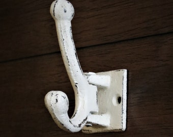 Classic Swivel Little Wall Hook / Shabby Cottage Chic Cast Iron Hanger / Coat Jacket Hat Towel Leash Hanger / Antique White or Pick Color