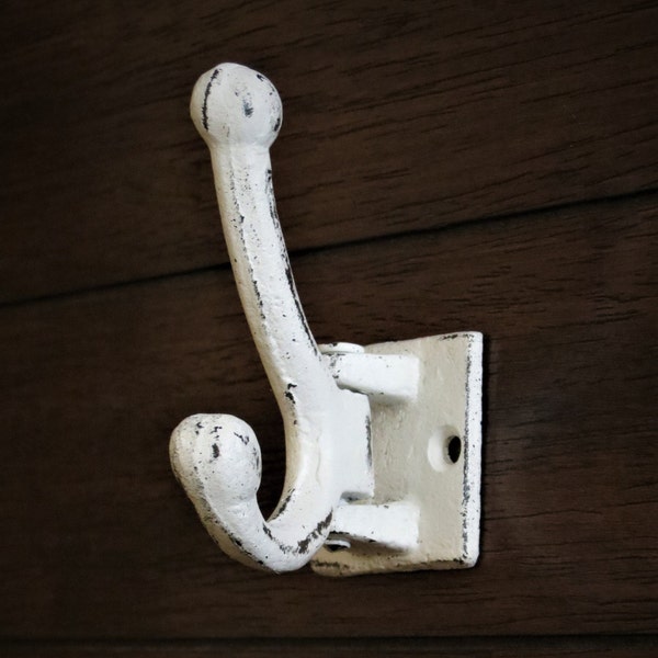 Classic Swivel Little Wall Hook / Shabby Cottage Chic Cast Iron Hanger / Coat Jacket Hat Towel Leash Hanger / Antique White or Pick Color