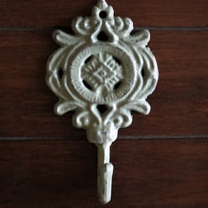 Shabby Chic Iron Wall Hook / Farmhouse Metal Hanger / Sage Green or Pick Color / Cottage Wall Decor / Key Hanger / Bathroom Towel Hook