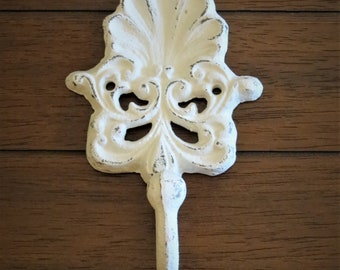 Distressed Cast Iron Wall Hook, Cottage Farmhouse Decor