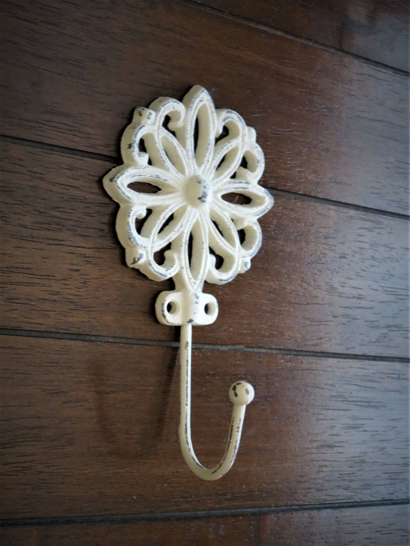 Flower Wall Hook / Shabby Cottage Chic Ornate Cast Iron Hook / Etsy