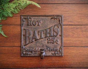 Bathroom Wall Hook & Sign / Cottage Bath Sign with Towel Hook / 50 Colors / Towel Hanger / Country Living / Farmhouse Retro Rustic Decor
