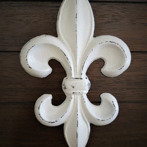 Fleur de Lis Wall Decor / Cast Iron Wall Decor / Fleur de Lis Sign Hanging / Antique White or Pick Color / French Country Cottage Style image 1