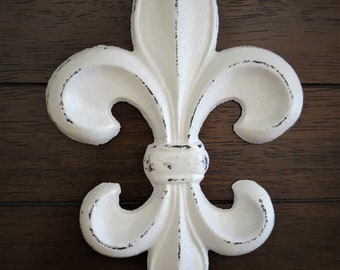 Fleur de Lis Wall Decor / Cast Iron Wall Decor / Fleur de Lis Sign Hanging / Antique White or Pick Color / French Country Cottage Style