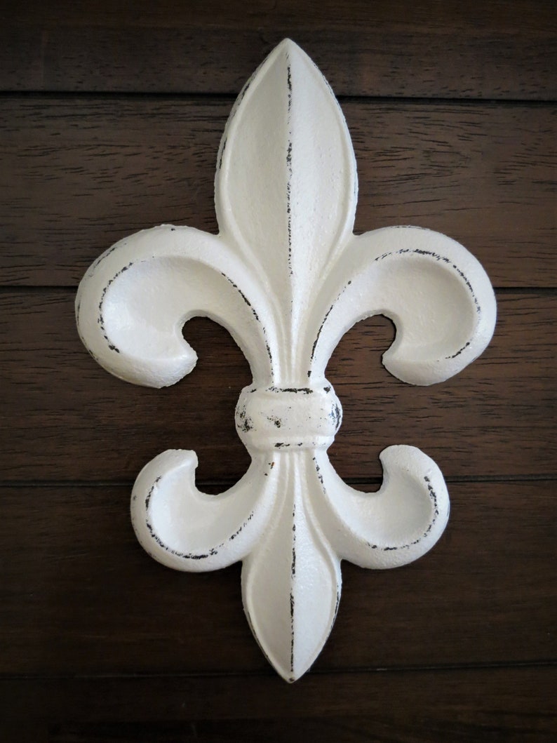 Fleur de Lis Wall Decor / Cast Iron Wall Decor / Fleur de Lis Sign Hanging / Antique White or Pick Color / French Country Cottage Style image 1