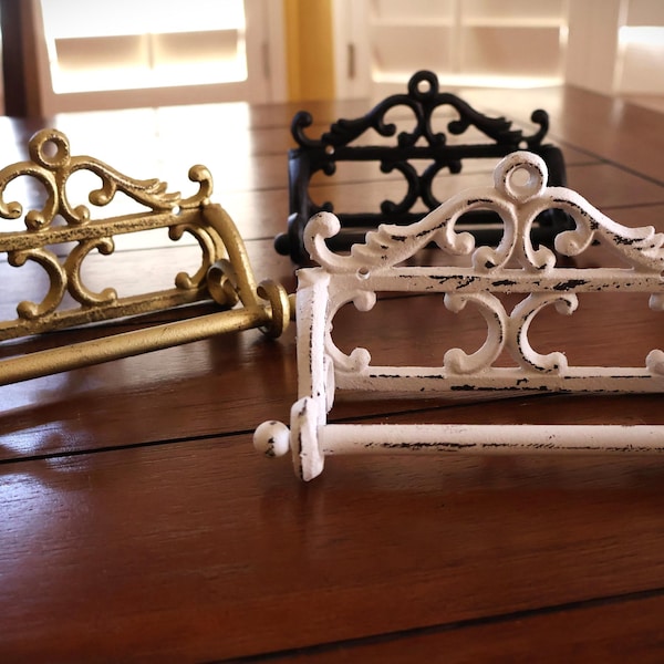 Retro Toilet Roll Holder, Pick from 50 Colors, Scrolled Vintage Eclectic Tissue Dispenser, Cast Iron TP Holder for Bathroom, Towel Hanger