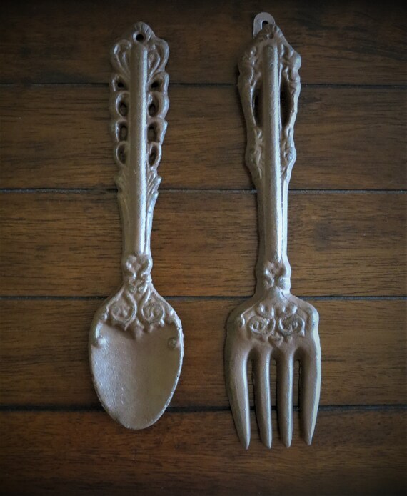 Oversized Fork And Spoon Wall Art Chestnut Or Pick Color Etsy